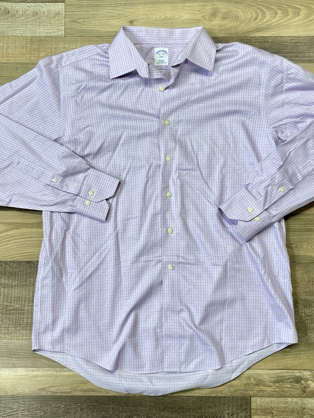 Brooks Brothers 16 1/2 34/35 Regular Fit Pink Plaid Check Dress Shirt Cotton